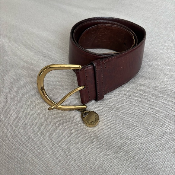 Ralph Lauren Accessories - Ralph Lauren Brown Leather wide Belt with Gold Buckle and padlock charm